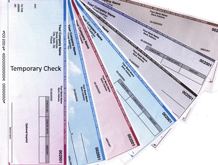 Temporary checks from the Bank of America